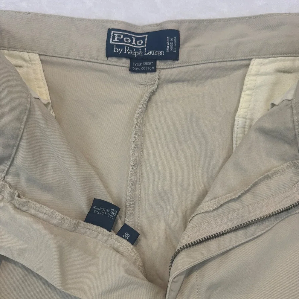 Polo Ralph Lauren Mens Tyler Shorts Khaki Tan Pleated Chino Cotton Size 38